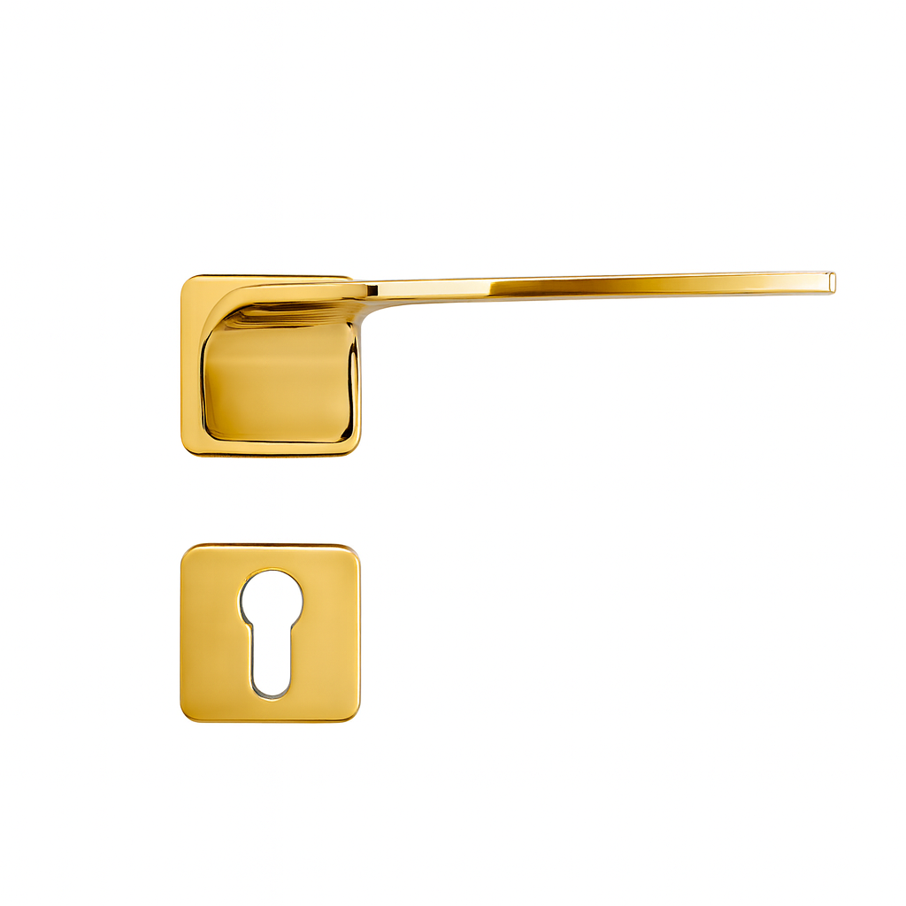 Yale Polished Gold Square Lever Door Handle with Keyhole