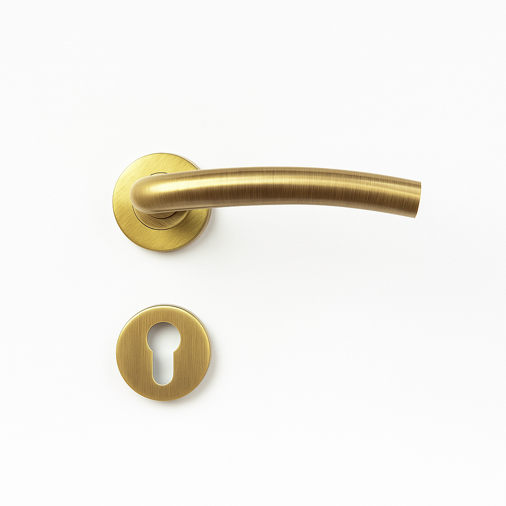 Yale Round Curved Lever Antique Brass Finish Door Handle with Keyhole