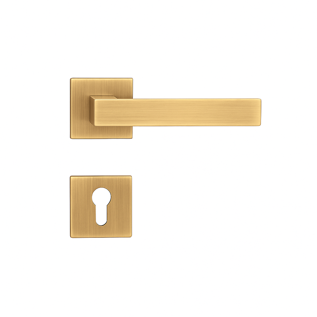 Yale Square Gold Finish Door Handle with Keyhole