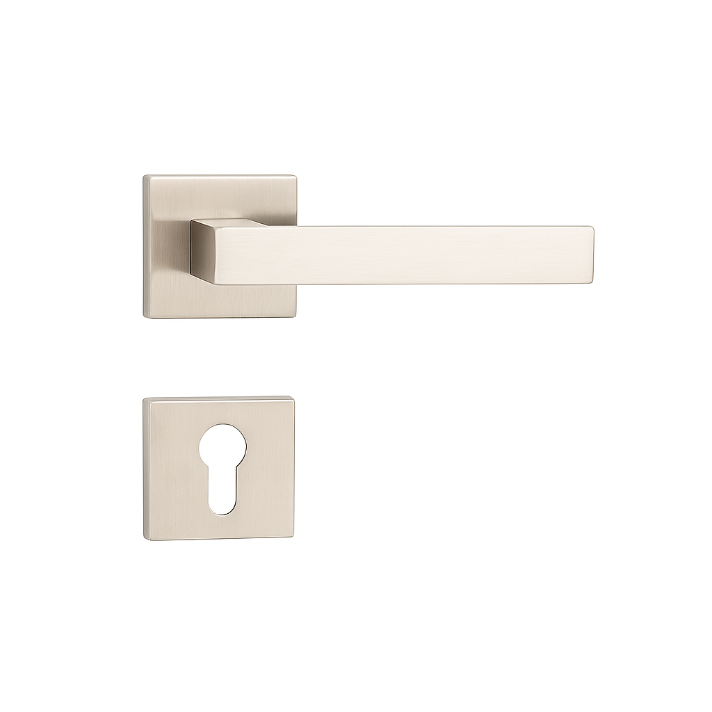 Yale Square Rose Satin Nickel Finish Door Handle with Keyhole