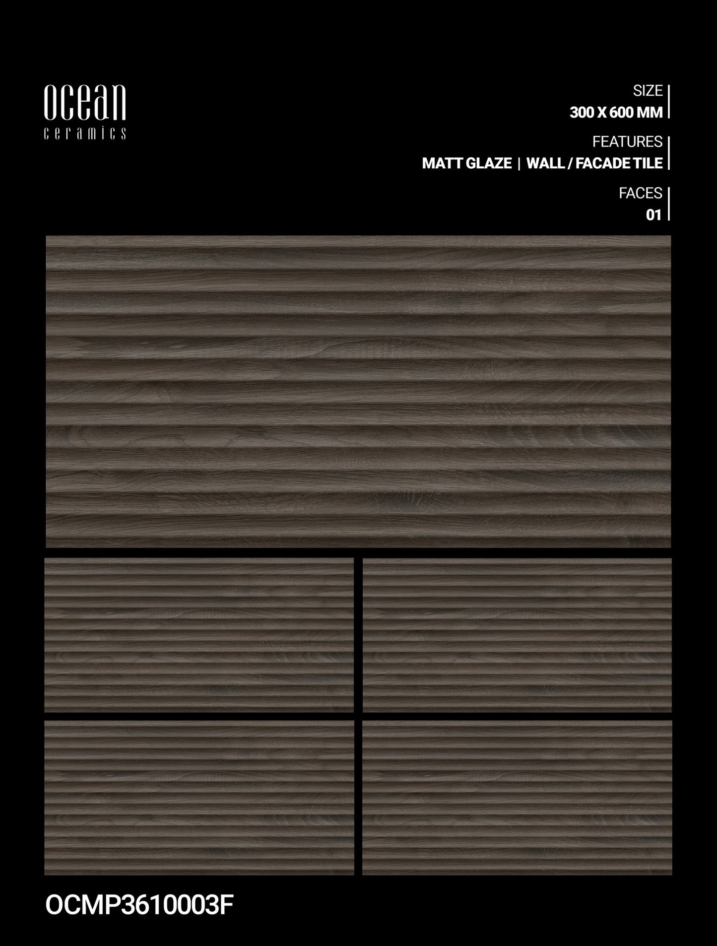 12X24 OCEAN TILE OCEAN WALL TS WALL FACING OCMP-3610003-F CHOCLATE BROWN WOOD LINE MATT