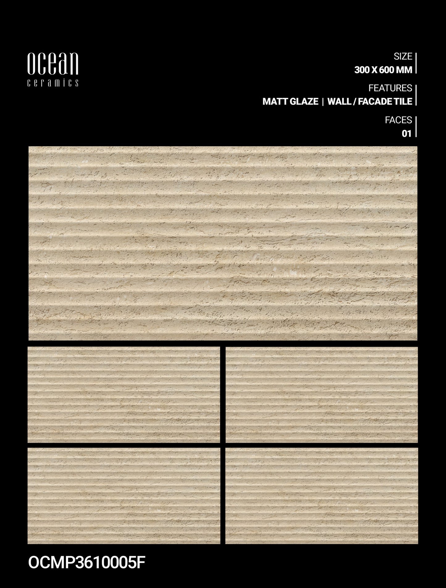 12X24 OCEAN TILE OCEAN WALL TS WALL FACING OCMP-3610005-F IVORY/BEIGE TEXTURE LINE MATT