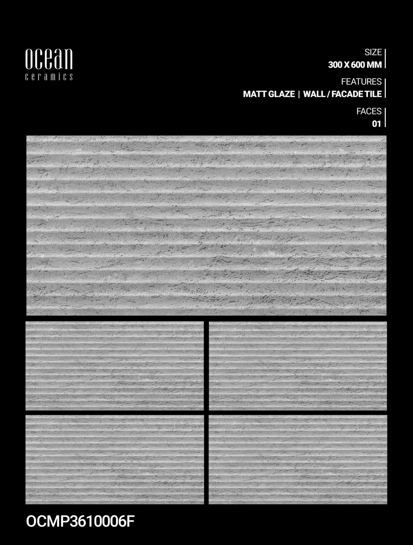 12X24 OCEAN TILE OCEAN TS WALL FACING OCMP-3610006-F LIGHT GREY TEXTURE LINE MATT