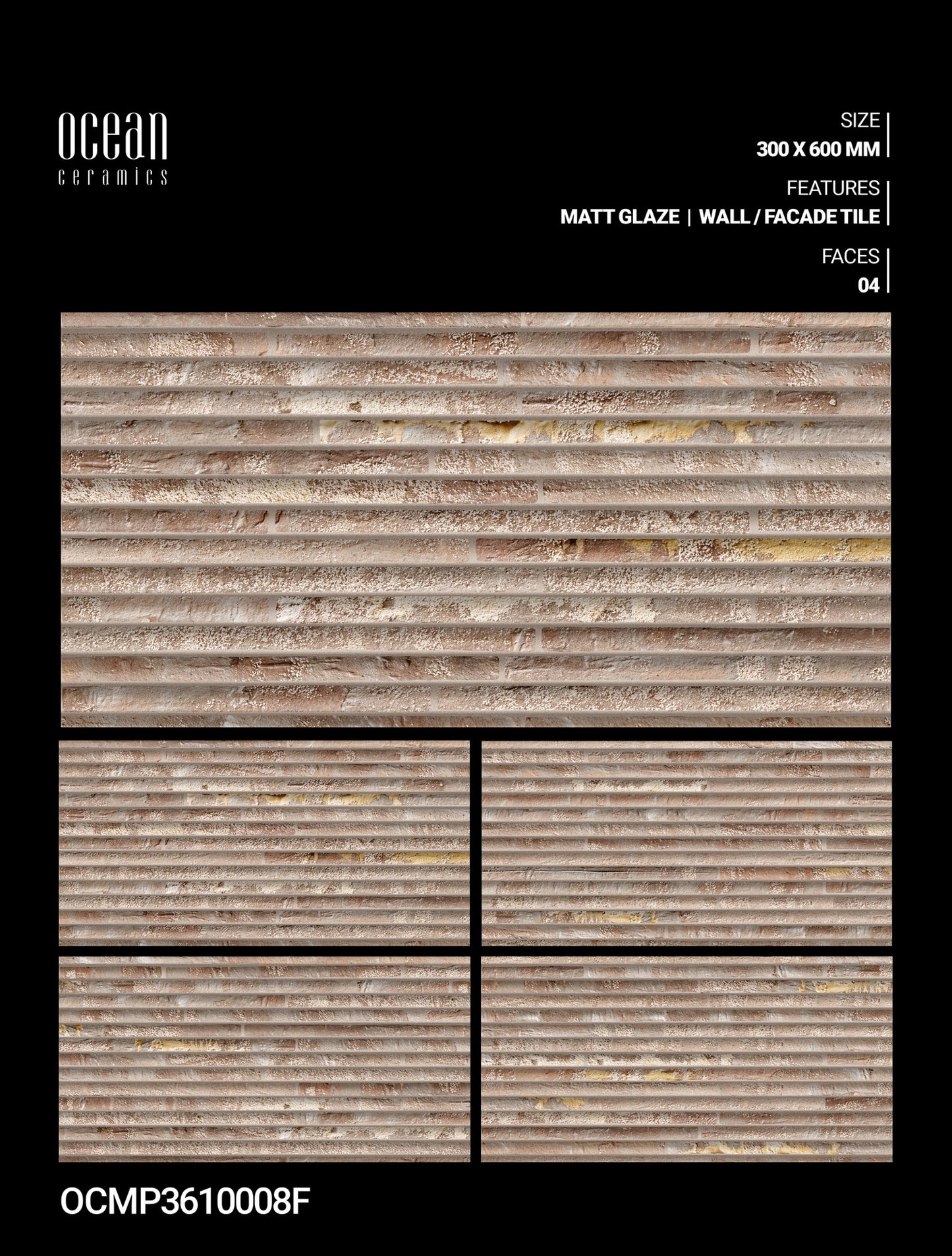 12X24 OCEAN TILE OCEAN TS WALL FACING OCMP-3610008-F BROWN TEXTURE LINE MATT