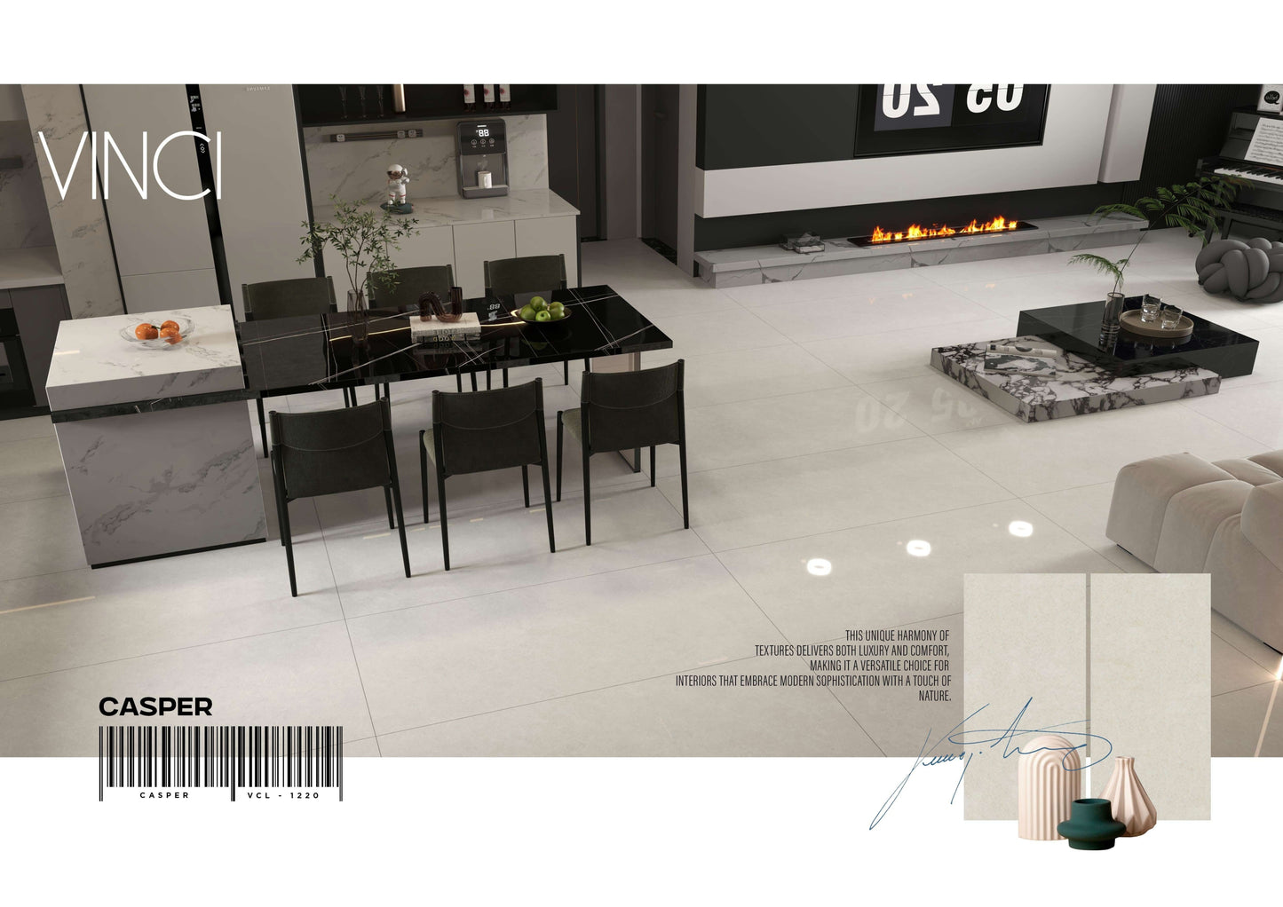 VINC CASPER  24X48 GREY/IVORY DOTS POLISH