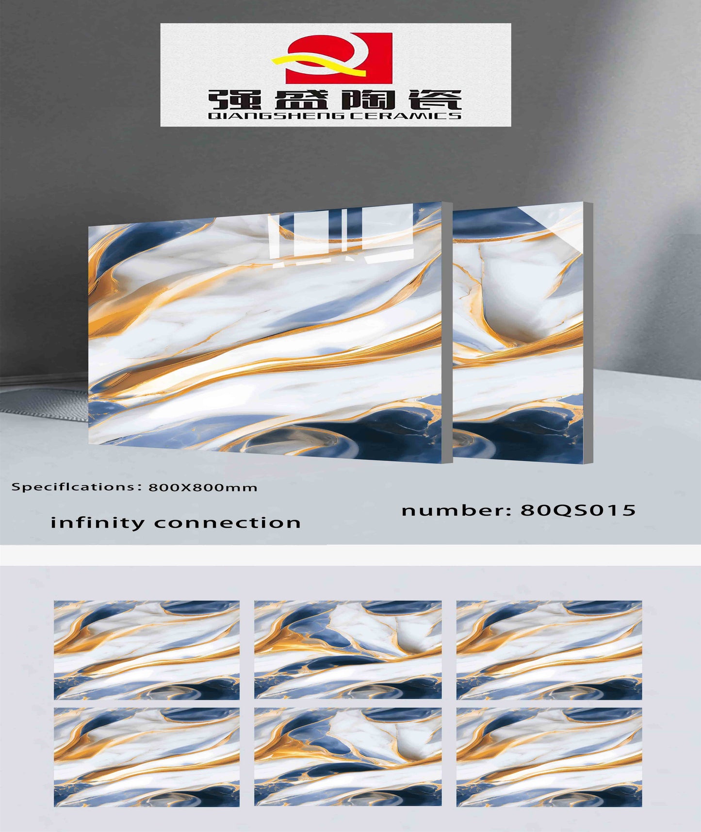 S-00481 32X32 QIANGSHENG TILE  FLOOR TS 80-QS-015 BLUE/GOLD TEXTURE POLISH