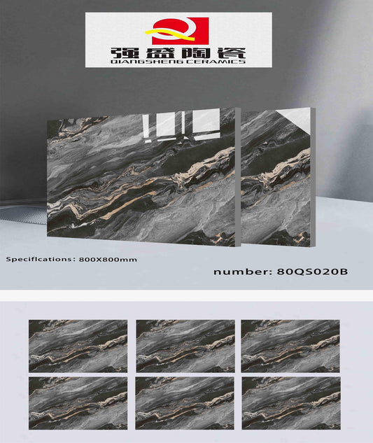32X32 QIANGSHENG TILE QIANGSHENG FLOOR TS FLOOR 80-QS-020-B BLACK/BROWN MARBLE TEXTURE POLISH