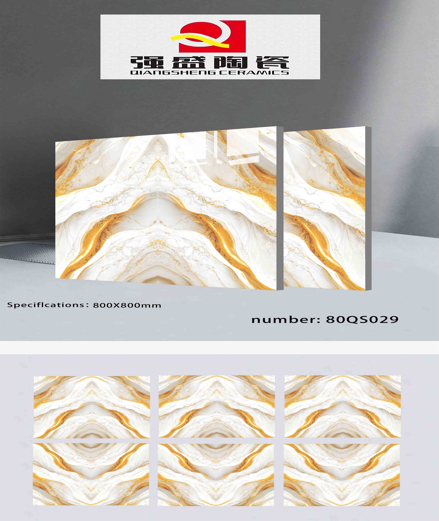 32X32 QIANGSHENG FLOOR TS FLOOR 80-QS-029 WHITE/GOLDEN BOOK MATCH POLISH