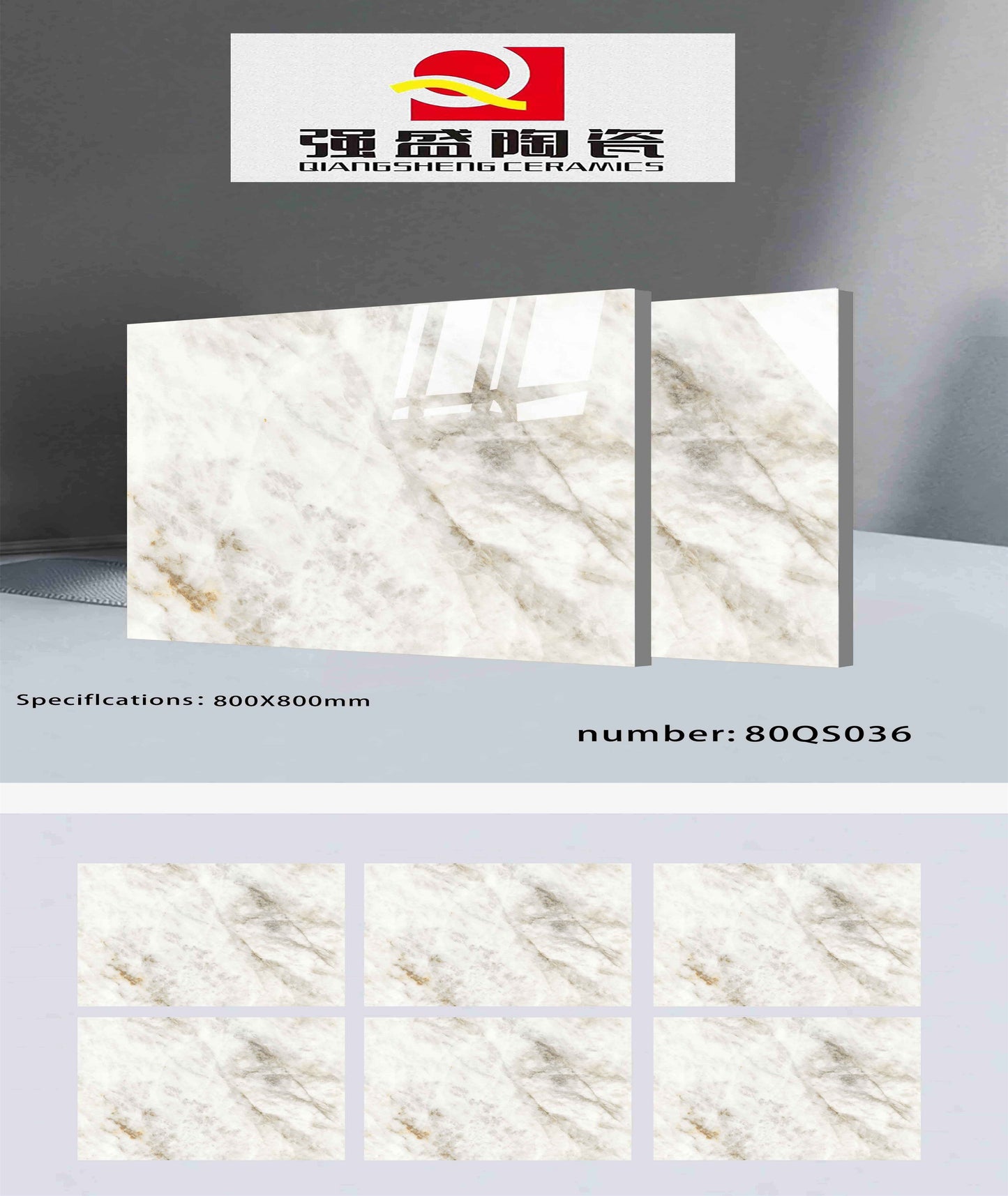 32X32 QIANGSHENG TILE  TS FLOOR 80-QS-036 WHITE/GREY MARBLE TEXTURE POLISH