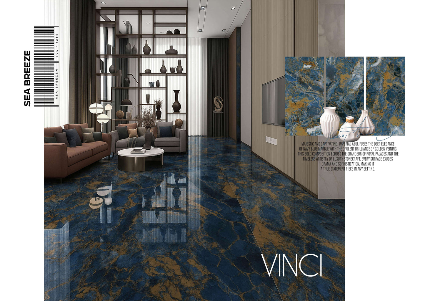 VINCI SEA BREEZE 24X48 BLUE/BROWN MARBLE POLISH