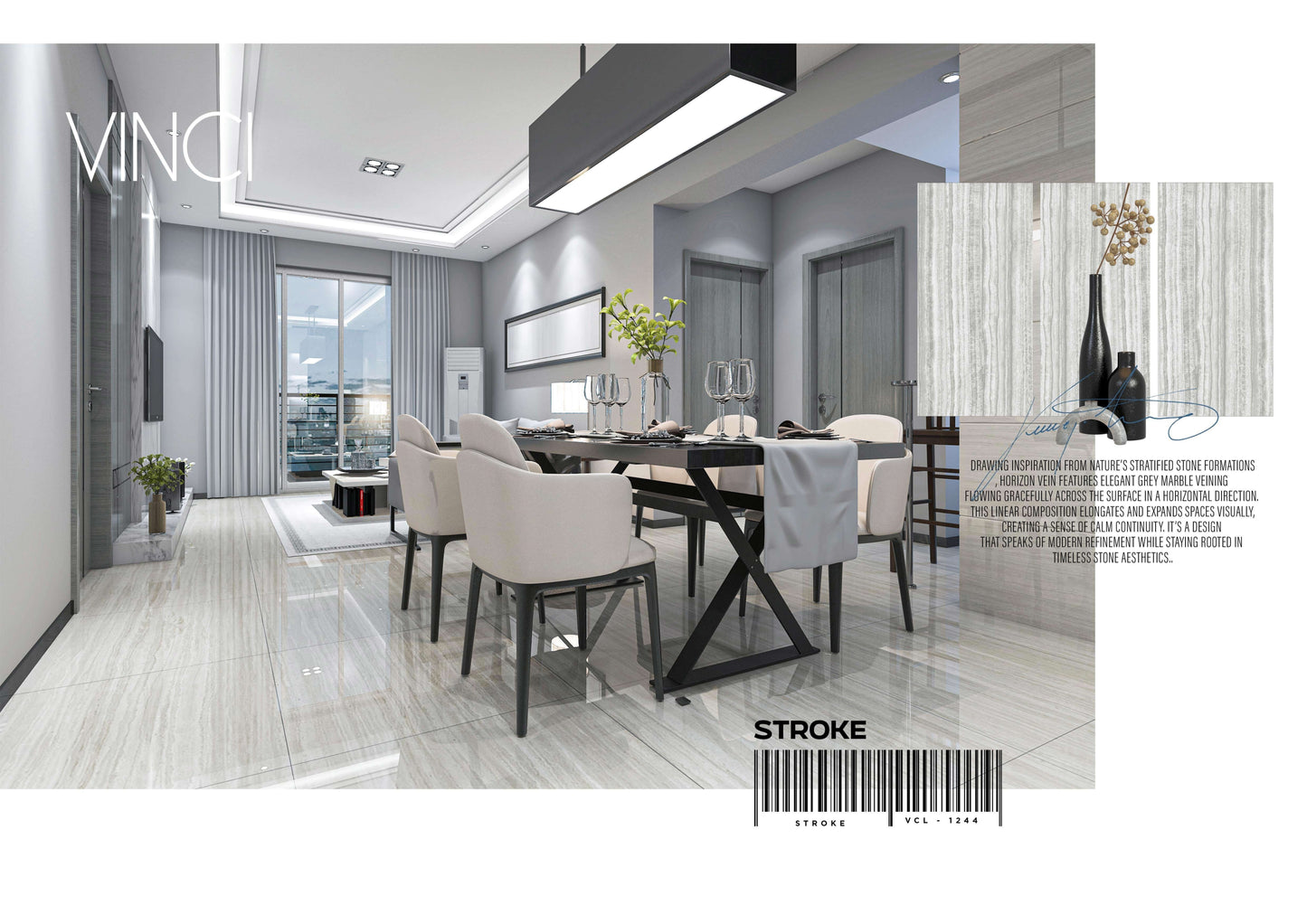 VINCI  STROKE  24X48 GREY/BLUE LINE POLISH