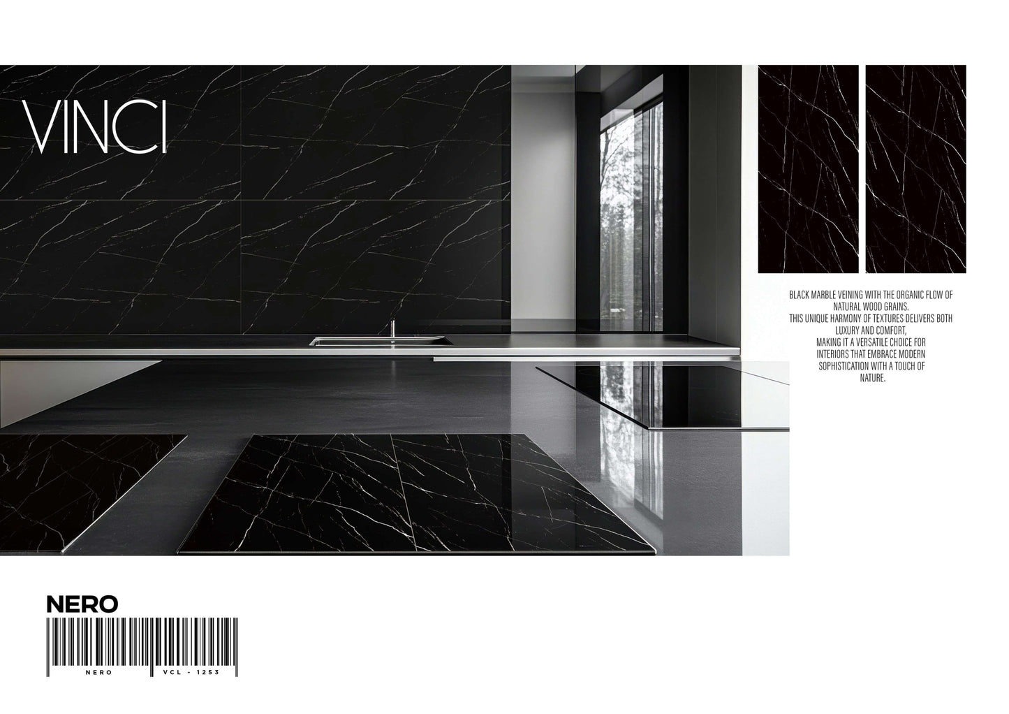 VINCI NERO 24X48 BLACK/WHITE POLISH