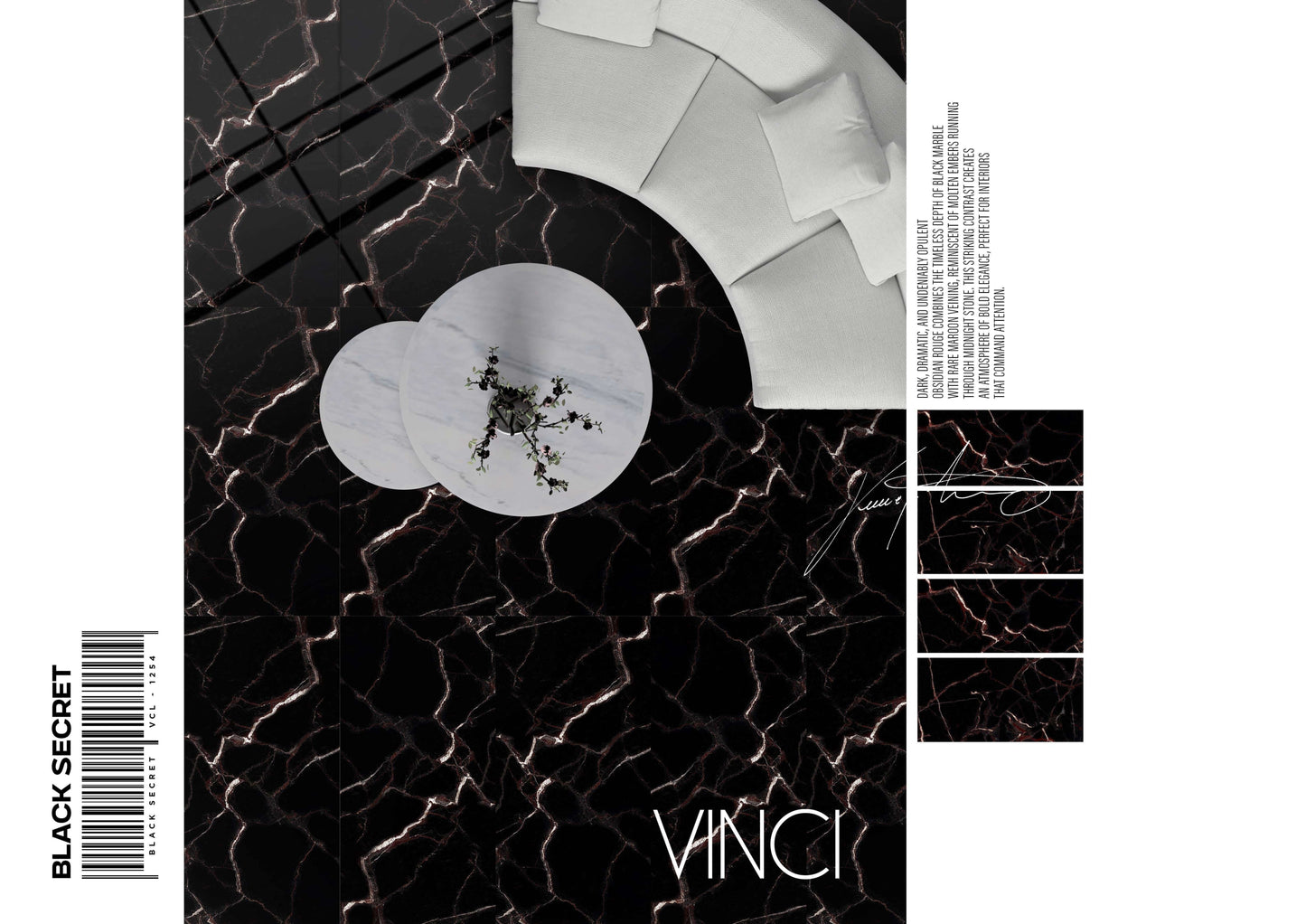 S-00624 24X48 VINCI TILE VINCI FLOOR TS FLOOR BLACK SECRET VCL-1254-H RED/BLACK TEXTURE POLISH 2-TILES/1.44 (PRIME)-(RANDOM)