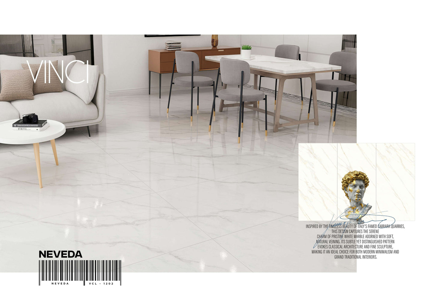 VINCI NEVEDA 24X48  WHITE CARRARA POLISH