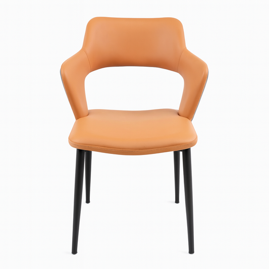 Angular Tan Leather Dining Chair with Black Metal Legs