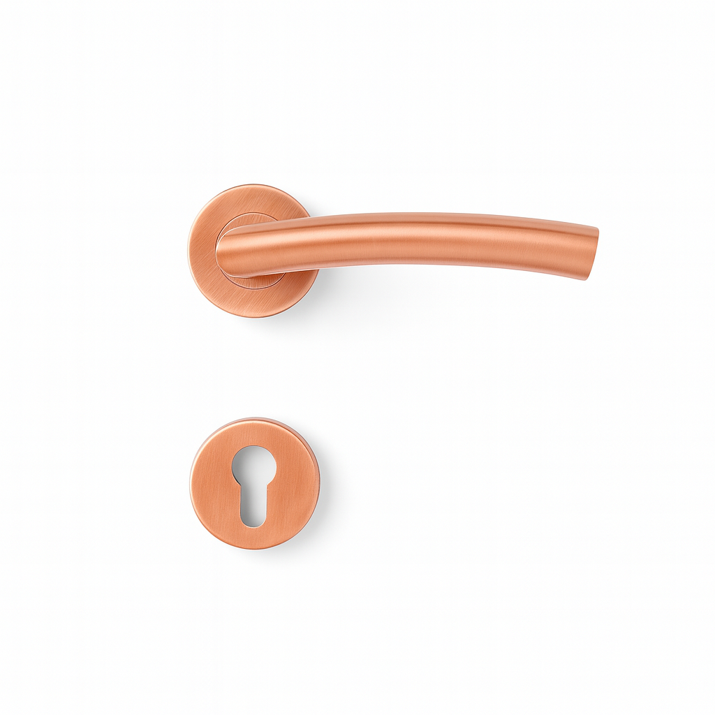 Yale Curved Copper Door Handle with Keyhole