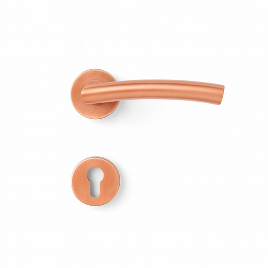 Yale Curved Copper Door Handle with Keyhole