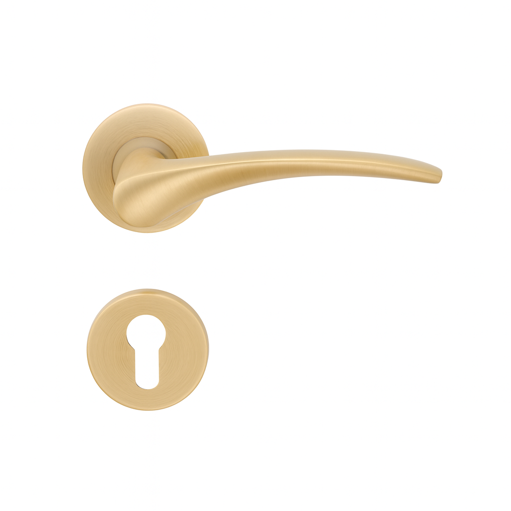 Yale Brushed Brass Curved Lever Door Handle with Keyhole