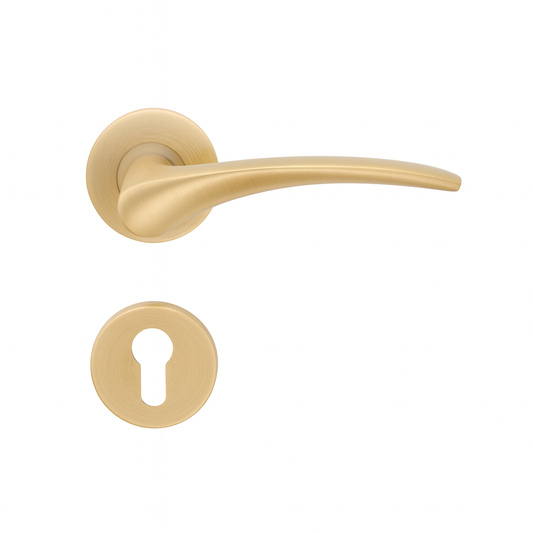 Yale Brushed Brass Curved Lever Door Handle with Keyhole