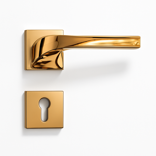 Polished Gold Square Lever Door Handle with Keyhole