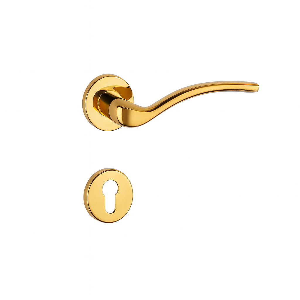 Yale Polished Gold Curved Lever Door Handle with Keyhole