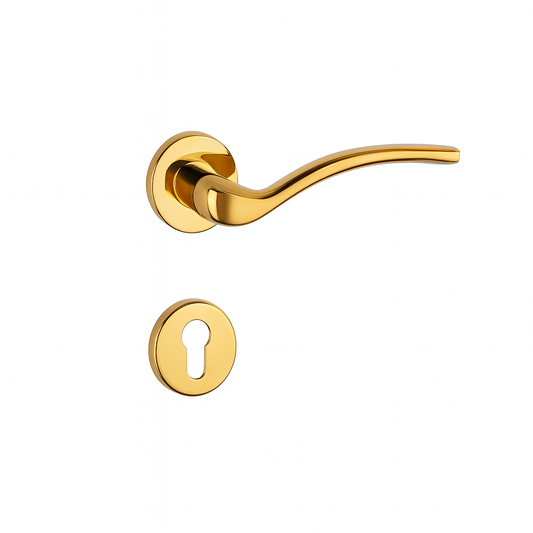 Yale Polished Gold Curved Lever Door Handle with Keyhole