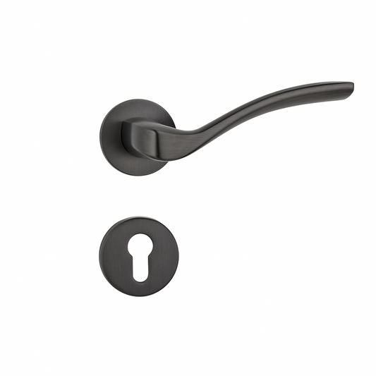 Yale Matte Black Curved Lever Door Handle with Keyhole