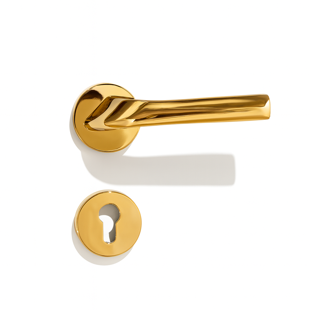 Gold door handle with white background