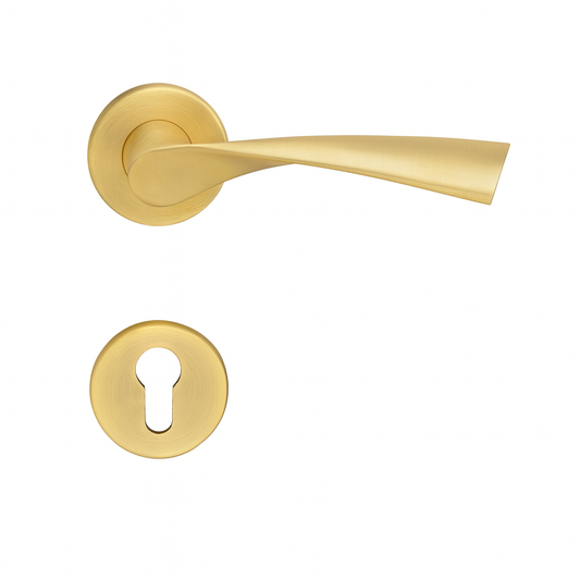 Yale Brushed Brass Curved Lever Door Handle with Keyhole