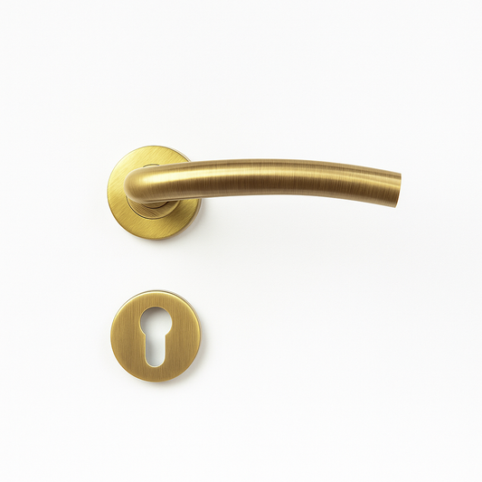 Yale Round Curved Lever Antique Brass Finish Door Handle with Keyhole