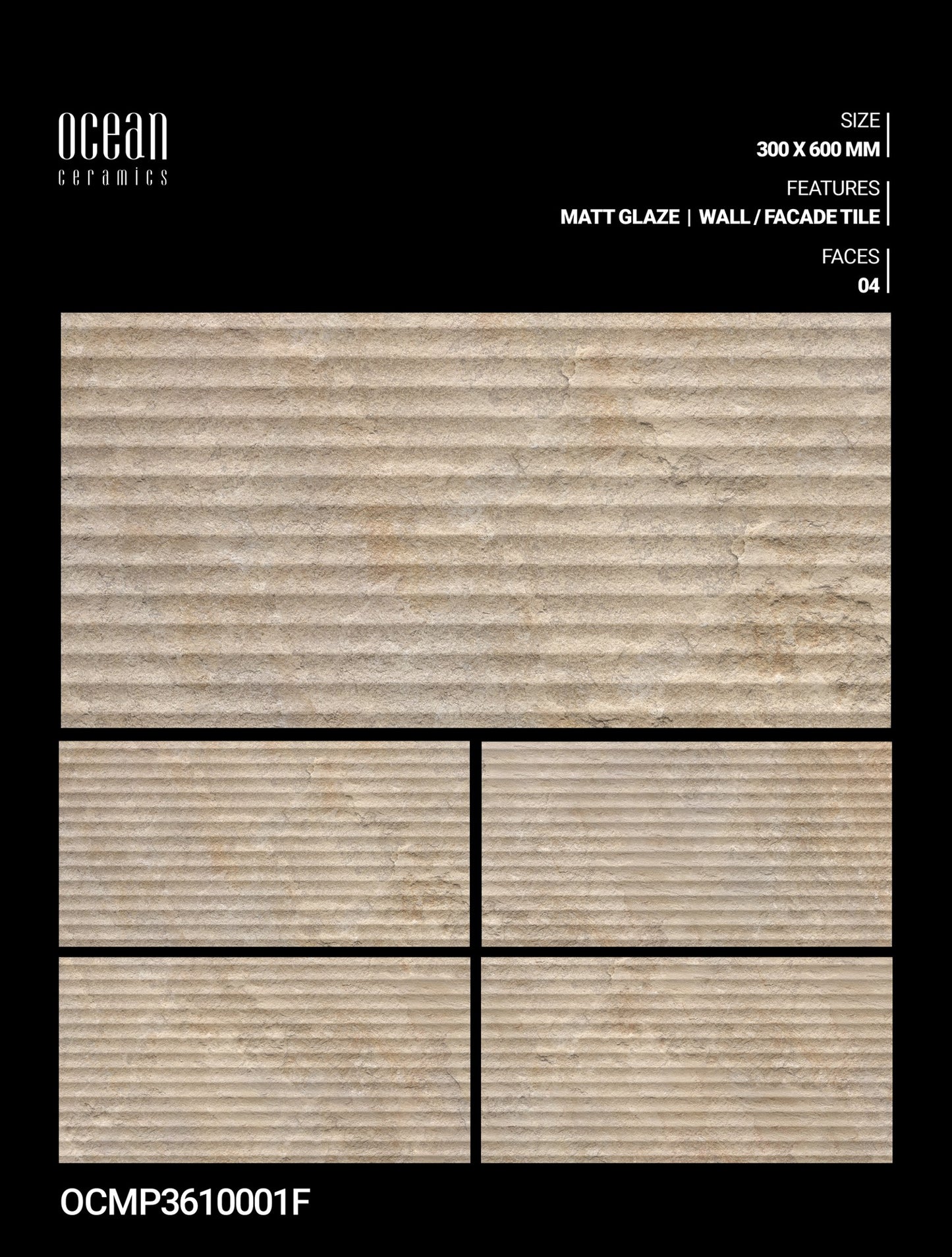 12X24 OCEAN TILE OCEAN  TS WALL FACING OCMP-3610001-F BEIGE/BROWN TEXTURE LINE MATT