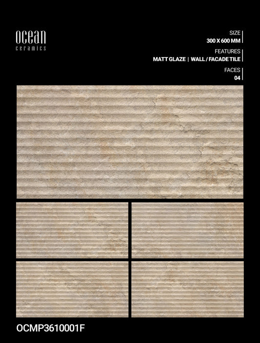 12X24 OCEAN TILE OCEAN  TS WALL FACING OCMP-3610001-F BEIGE/BROWN TEXTURE LINE MATT