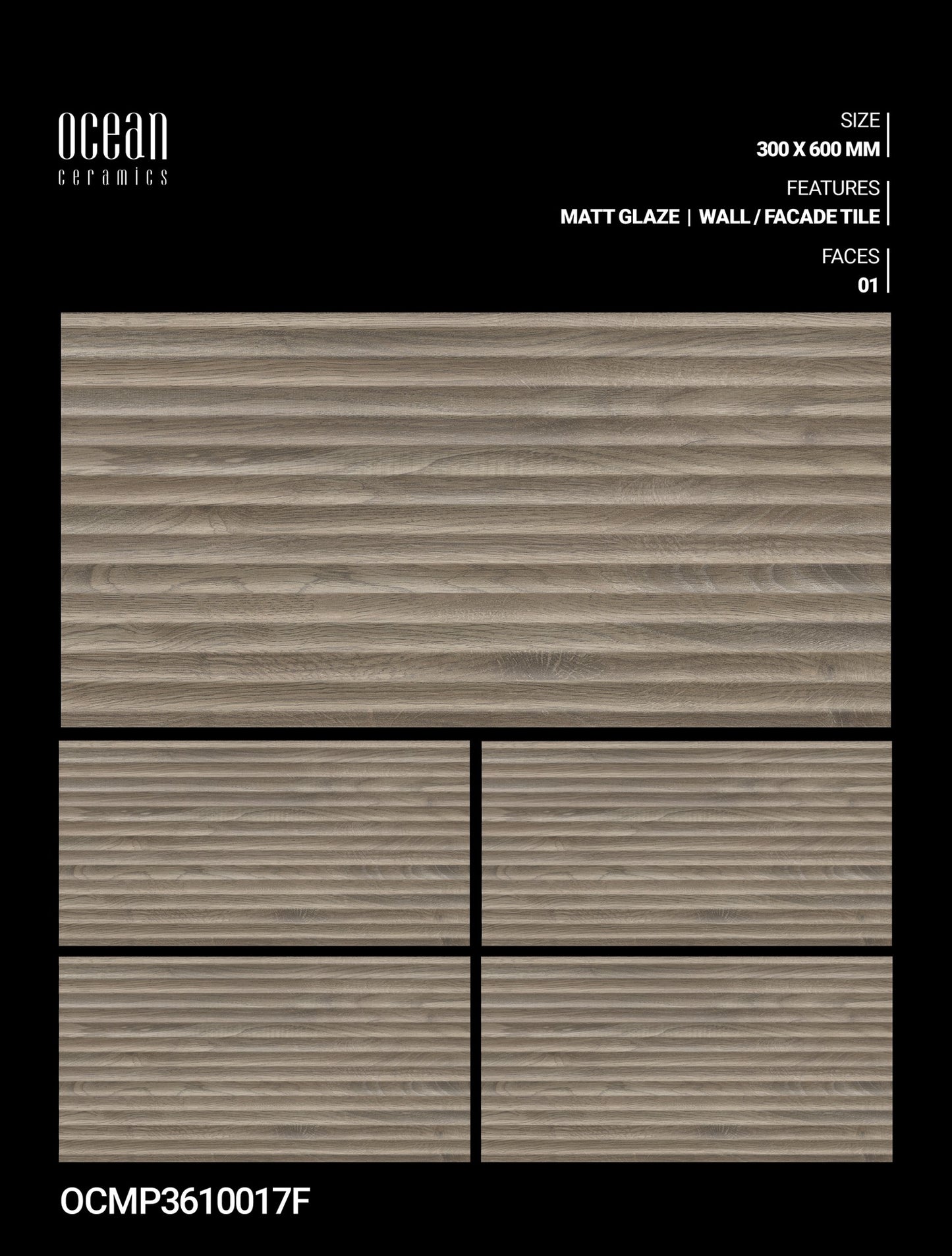 12X24 OCEAN TILE OCEAN WALL TS WALL FACING OCMP-3610017-F DARK BROWN TEXTURE LINE MATT