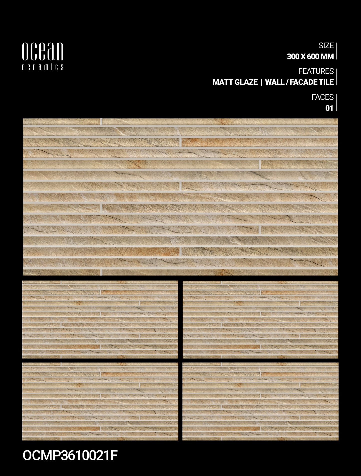 12X24 OCEAN TILE OCEAN  TS WALL FACING OCMP-3610021-F IVORY/YELLOW TEXTURE LINE MATT