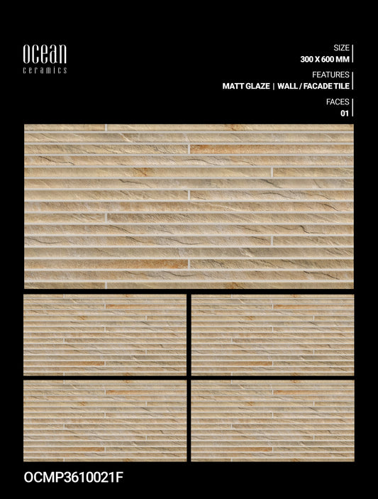 12X24 OCEAN TILE OCEAN  TS WALL FACING OCMP-3610021-F IVORY/YELLOW TEXTURE LINE MATT