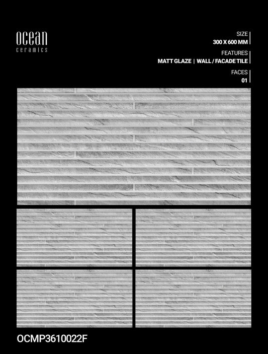 12X24 OCEAN TILE OCEAN TS WALL FACING OCMP-3610022-F LIGHT GREY TEXTURE LINE MATT