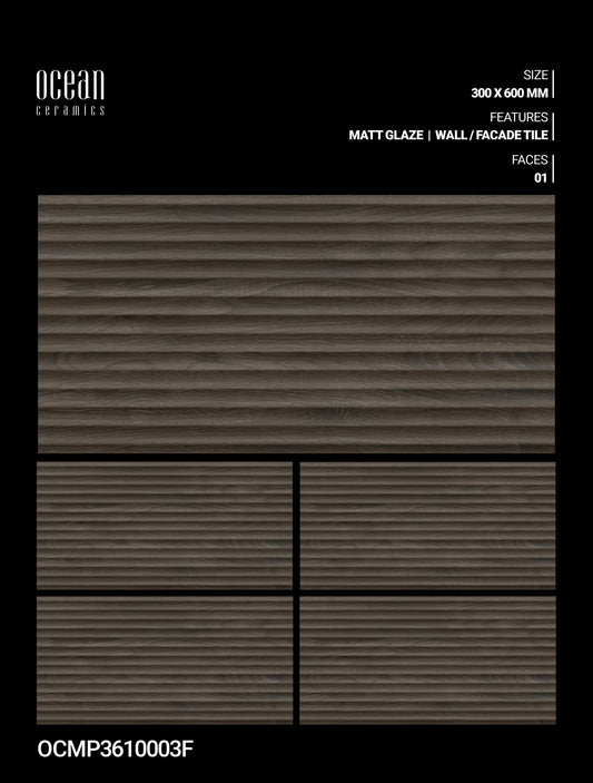 12X24 OCEAN TILE OCEAN WALL TS WALL FACING OCMP-3610003-F CHOCLATE BROWN WOOD LINE MATT