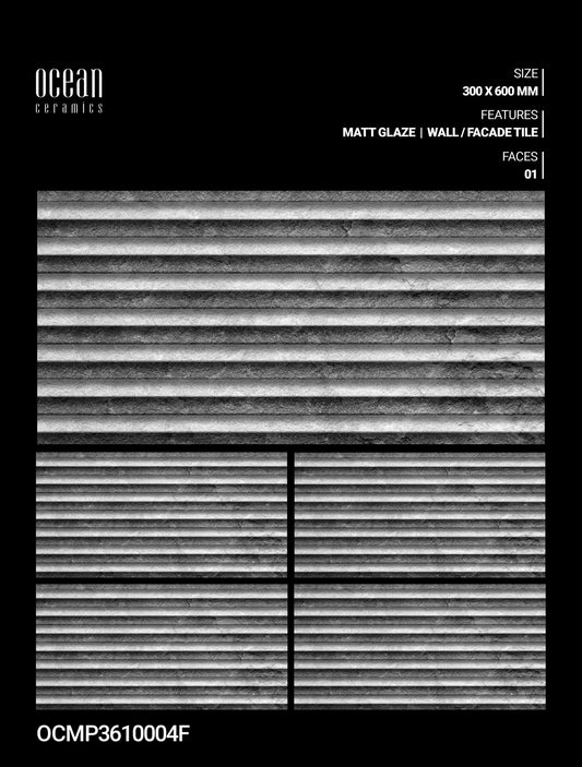 12X24 OCEAN TILE OCEAN TS WALL FACING OCMP-3610004-F GREY/BLACK TEXTURE LINE MATT