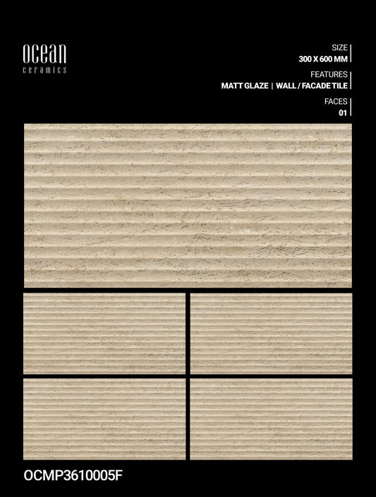 12X24 OCEAN TILE OCEAN WALL TS WALL FACING OCMP-3610005-F IVORY/BEIGE TEXTURE LINE MATT
