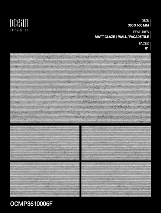 12X24 OCEAN TILE OCEAN TS WALL FACING OCMP-3610006-F LIGHT GREY TEXTURE LINE MATT