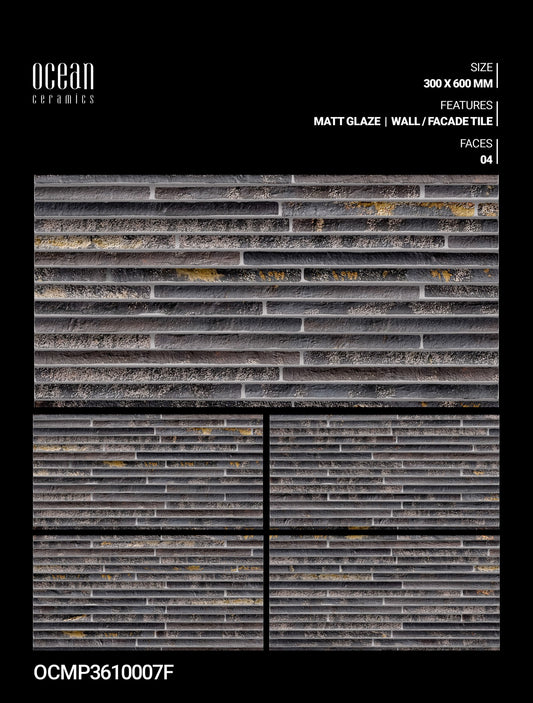 12X24 OCEAN TILE OCEAN TS WALL FACING OCMP-3610007-F BLACK/BROWN TEXTURE LINE MATT