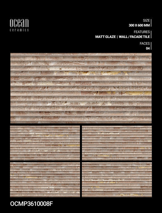 12X24 OCEAN TILE OCEAN TS WALL FACING OCMP-3610008-F BROWN TEXTURE LINE MATT