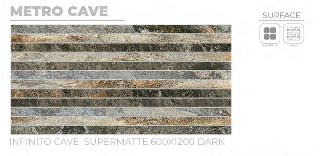 24X48 ORIENT TILE TS FLOOR METRO CAVE PH  BLACK/BROWN LINE MATT