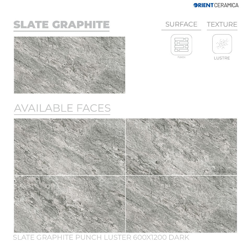 24X48 ORIENT TILE TS FLOOR SLATE GRAPHITE PH LT D GREY/BLACK STONE MARBLE MATT