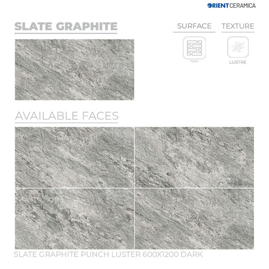 24X48 ORIENT TILE TS FLOOR SLATE GRAPHITE PH LT D GREY/BLACK STONE MARBLE MATT