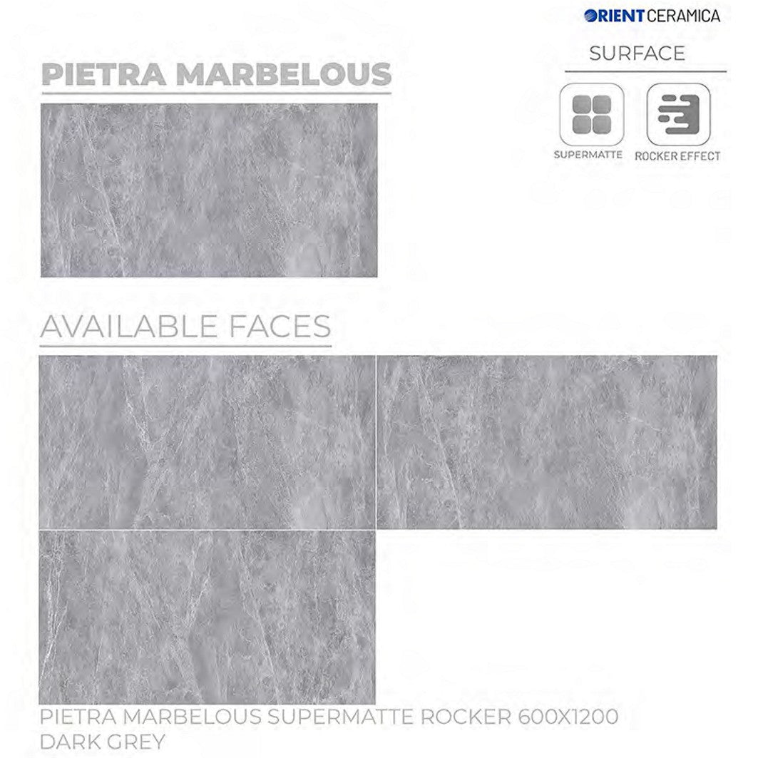 S-00246 24X48 ORIENT TILE ORIENT FLOOR TS FLOOR PIETRA MARBELOUS SM RK DARK GREY TEXTURE MATT 2-TILES/1.44 (PRIME)-(RANDOM)-(ISB)