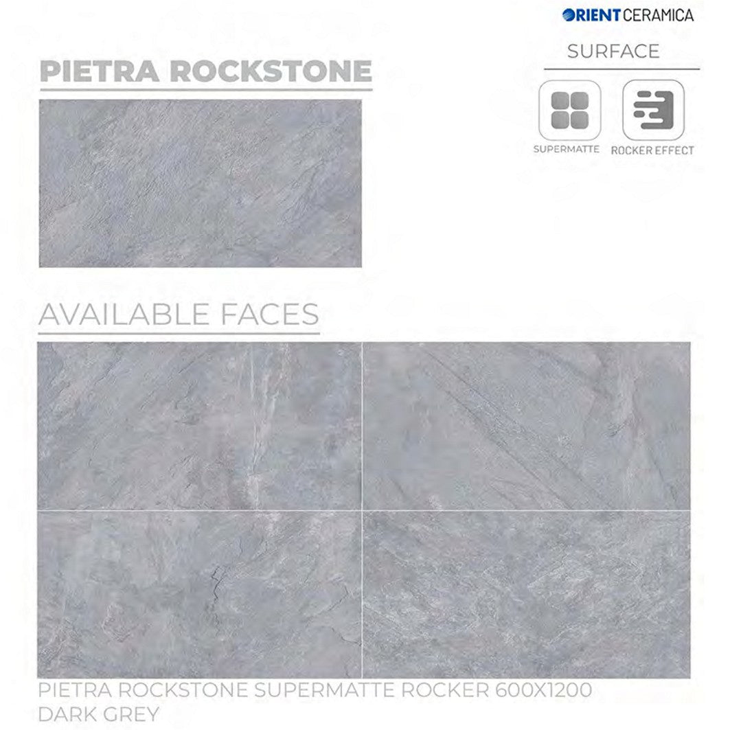 24X48 ORIENT TILE TS FLOOR PIETRA ROCKSTONE SM RK DARK GREY TEXTURE MATT