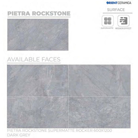 24X48 ORIENT TILE TS FLOOR PIETRA ROCKSTONE SM RK DARK GREY TEXTURE MATT