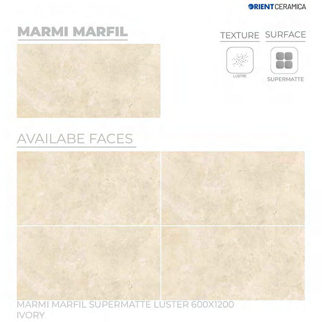 24X48 ORIENT TILE TS FLOOR MARMI MARFIL SM LT IVORY/BROWN TEXTURE MATT