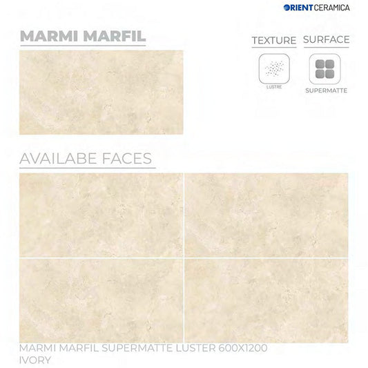 24X48 ORIENT TILE TS FLOOR MARMI MARFIL SM LT IVORY/BROWN TEXTURE MATT